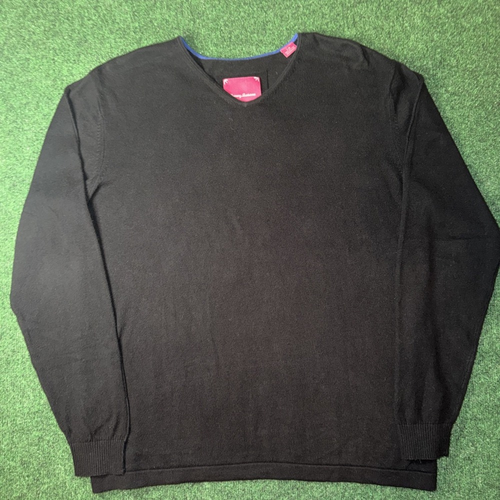 Tommy‎ Bahama V Neck Black Cotton/Cashmere Blend Pullover Sweater Size Large R3